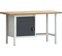 Établi PW 700 L1500xP700xH840mm Hêtre multiplex gris clair 2 tiroirs.1 porte WNS118N-1500M40-E1691 7035/701