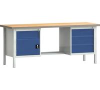 Établi PW 700 L2000xP700xH840mm hêtre multiplex gris bleu gentiane 4 tiroirs.1 porte WNS202N-2000M40-E2072 7035/501