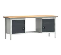 Etabli PW 700 L2000xP700xH840mm Hêtre multiplex gris clair 2 tiroirs 2 portes WNS202N-2000M40-E2001 7035/701