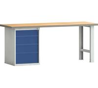 Etabli PW 700 L2000xP700xH840mm hêtre multiplex gris clair bleu gentiane 4 tiroirs. WNS515N-2000M40-E7031 7035/501