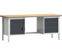 Établi PW700 L2000xP700xH840mm hêtre multiplex gris gris anthracite 4 tiroirs 1 porte WNS202N-2000M40-E2072 7035/701