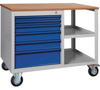 Etabli PW700 L885xP700xH805mm Hêtre Multipl. gris clair/bleu enzan 2 tiroirs. WNS822N-1000M20-E1901 7035/501