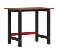 Établi rectangulaire en chêne massif - Marron foncé - 100 x 60 x 81,5 cm - Table de travail pour atelier, garage, bricolage, salle de loisirs, construction en bois et métal
