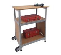 Établi Relaxdays à roulettes, HxLxP 69,5×72,5×50 cm, Hauteur réglable, Panneau perforé, Acier/MDF, Argent