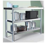 Établi robuste à trois niveaux en acier inoxydable - Table de préparation de cuisine commerciale, planche à découper multifonction et étagère d'emballage, métal épais, 100 x 50 x 80 cm