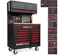 BM TOOLS Etabli Servante d'Atelier Garage Spark Edition Pro, 13 Tiroirs, 471 PCS, 2 étagères Verrouillable, Chariot Outillés
