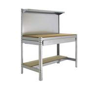 SimonRack Etabli d’Atelier, Capacité de Charge 600 kg, 1445x1510x610 mm, Panneau Perforé avec 1 Étagère, Étagère Tiroir de Rangement, Table de Travail Bricolage, Galvanisé/Bois - BT3