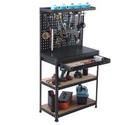 Établi, table d'atelier, table acier, plan de travail, panneau perforé & tiroir