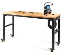 Etabli - table de garage à hauteur réglable avec prises de courant, plateau en bois dur et cadre métallique, roulette pivotante - 122 cm L x 61 cm l x 104 cm h - charge max. 725,7 kg - hauteur 79-104
