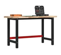 Etabli Table de travail 140 x 60 x 83 cm en bois d'acacia massif rectangulaire avec structure en métal revêtu par pulvérisation Stable pour atelier, garage, bricolage, salle de loisirs