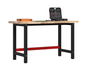 Etabli Table de travail 140 x 60 x 83 cm en bois d'acacia massif rectangulaire avec structure en métal revêtu par pulvérisation Stable pour atelier, garage, bricolage, salle de loisirs