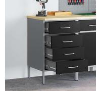 Etabli Table de travail avec tiroirs Noir/gris 50 x 55 x 85 cm Acier Bois Table d'atelier Table de bricolage avec espace de rangement pour atelier, garage, cave