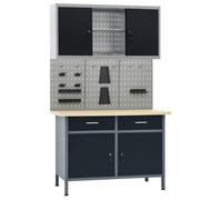 Établi - vidaXL - Noir - 3 panneaux muraux - 1 armoire - Charge 500 kg