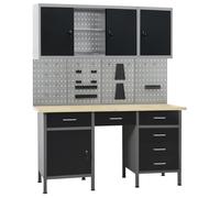 Établi - vidaXL - Noir - 4 panneaux muraux - 2 armoires - Capacité 500 kg