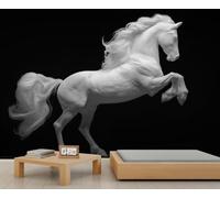 Établissement sur toile Étalon blanc impressionnant Grand décor mural pour salon/bureau, autocollant monochrome pour chevaux 150x105cm (Non autocollant)