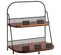 APS Étagère à 2 niveaux 35,5 x 21 cm, hauteur 40 cm - 1 cadre en métal noir avec pieds antidérapants - 2 planches en bois d'acacia : 34,5 x 20,5 cm