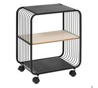 5five Étagère 2 niveaux métal et bois à roulettes – 4 roues – Noir