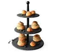 Étagère 3 à Étages En Ardoise Avec Tronc de Bois à Gâteau Service à Entrées