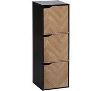 5five – Étagère 3 cases 3 portes Chevrons – Effet bois et noir, forme cube – Salon, Bureau, Chambre
