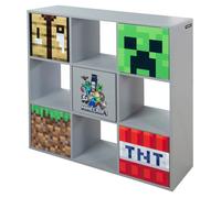 Étagère minecraft 9 compartiments et 5 portes push-open gris - motifs multicolore TU