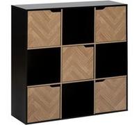 5five – Étagère 9 cases 5 portes Chevrons – Effet bois, Noir, 100 cm