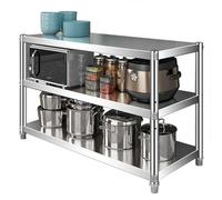 Étagère à 3 niveaux en acier inoxydable, étagère de rangement moderne et polyvalente en métal, étagère sur pied pour micro-ondes, étagères de rangement pour cuisine, salon, terrasse(150x50x80cm)