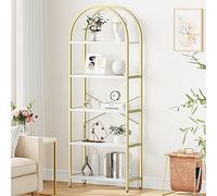 Étagère à 5 Niveaux en Bois bombée, Structure en Acier,pour Salon, Étagère Salle de Bain Dore, Salle de Bain, Couleur dorée,en Forme Segment Circulaire