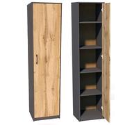 Etagère à 5 niveaux en finition mate, classeur avec 4 étagères et 1 porte, étagère sur pied de 39 cm de large, poignées en polymère de haute qualité idéale pour chambre, couloir, bureau chêne graphite