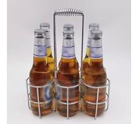 Étagère à bière pliable en fer forgé pour 6 bouteilles, support de bar portable avec finition galvanisée, panier à bière rustique élégant pour fêtes et utilisation en extérieur