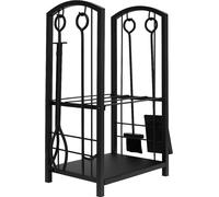 Étagère à bois avec set de cheminée 30x40x73cm Support de bois de cheminée Panier à bois Set de cheminée