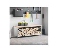 vidaXL Étagère à bois de chauffage avec plateau en bois blanc