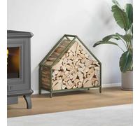Étagère à bois de chauffage, vert olive, en acier laminé à froid, 60 x 25 x 60 cm, pour salon et jardin, compacte et peu encombrante, panier à bois pour rangement et empilage
