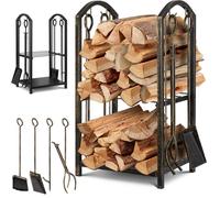 Étagère à bois de cheminée noire - KESSER - Set de 5 pièces - 2 niveaux - Charge maximale 30 kg par niveau