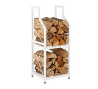 Étagère à Bois Relaxdays, 2 Niveaux, métal, H x L x P : 81,5 x 34,5 x 30,5 cm, rangements pour Bois de Chauffage, Blanc
