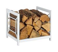 Étagère à Bois Relaxdays, métal, Design Moderne, H x L x P : 36 x 43 x 35,5 cm, pour Bois de Chauffage, Couleur Blanche.