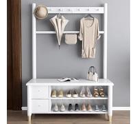 Étagère à chaussures 3 en 1 avec banc, organiseur d'entrée blanc avec tiroir et crochets, parfait pour couloir et entrée, 120 cm, solution de rangement élégante