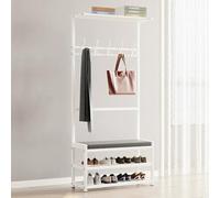 Étagère à chaussures 4 en 1 en acier carbone avec 3 étagères et coussin doux Blanc 60 cm Parfait pour le rangement du couloir et la décoration de la maison