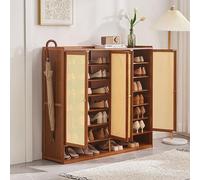 Étagère à chaussures à 8 niveaux avec portes - Économie d'espace - Design moderne en rotin - Grande capacité de rangement à chaussures pour entrée, salon, chambre à coucher (60 x 32 x 93 cm)