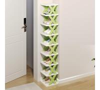 Étagère à chaussures à 9 niveaux - Empilable - Tour en plastique autonome pour petits espaces - Facile à nettoyer - Design en forme de X peu encombrant - Couleur verte