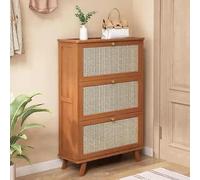 Étagère à chaussures autonome en bois avec tiroir à rabat caché pour entrée, couloir, chambre à coucher, armoire à chaussures en rotin pour un rangement fin, marron (66,8 x 24,9 x 112,8 cm)