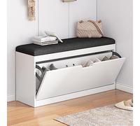 Étagère à chaussures autoportante moderne avec banc rabattable, nizer à chaussures d'entrée étroite avec portes, solution de rangement élégante pour chaussures pour couloir, design peu encombrant