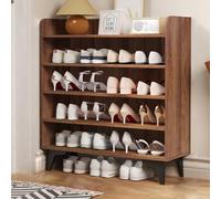 Étagère à chaussures cachée en bois pour entrée, organiseur de chaussures mince à 5 niveaux, armoire à chaussures autoportante en bois massif, solution peu encombrante pour le rangement des chaussures