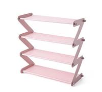 Étagère à chaussures compacte en forme de Z - Assemblage facile en tissu non tissé pour dortoirs d'étudiants, usage domestique - Couleur rose élégante, design peu encombrant