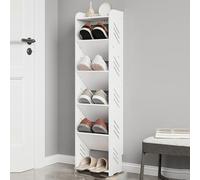 Étagère à chaussures compacte pour placard, étagère anti-basculement avec planche en bois et plastique, idéale pour entrée, couloir, salon et chambre à coucher, blanc (28 x 17 x 101 cm)