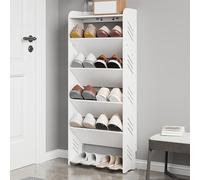 Étagère à chaussures compacte pour placard, étagère anti-chute avec bois et planche en plastique blanc pour entrée, couloir, salon et chambre à coucher, 40 x 17 x 101 cm