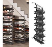 Étagère à chaussures coulissante, empilable et rotative, avec étagères verticales réglables. Ce meuble de rangement à chaussures à 9 niveaux est doté d'étagères métalliques empilables et off