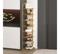 Étagère à chaussures d'angle en métal pour petits espaces, 10 niveaux verticaux, pour placard, entrée, couloir, chambre à coucher, assemblage facile, sans outils, finition dorée élégante, solution de