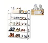 Étagère À Chaussures De 3/4/5 Niveaux, Porte-Chaussures En Métal Sur Pieds, Range-Chaussures De Grande Capacité Gain De Place, Meuble De Rangement Avec 10 Surchaussures(White,56*19*73 cm(5 Tier))