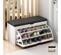 Étagère à chaussures d'entrée avec rangement supérieur en bois autonome, tiroir caché et étagères ouvertes pour entrée, salon, couloir, design moderne, solution de rangement peu encombrante