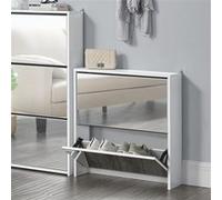 [en.casa] Étagère à Chaussures Design Meuble de Rangement 2 Compartiments Stockage pour 6 Paires Façade Miroir Panneaux de Particules Mélaminés 67 x 63 x 17 cm Blanc